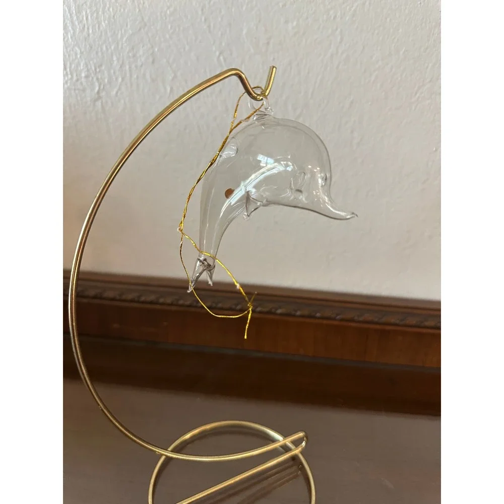 Vintage‎ Hand Blown Clear Glass Dolphin Ornament